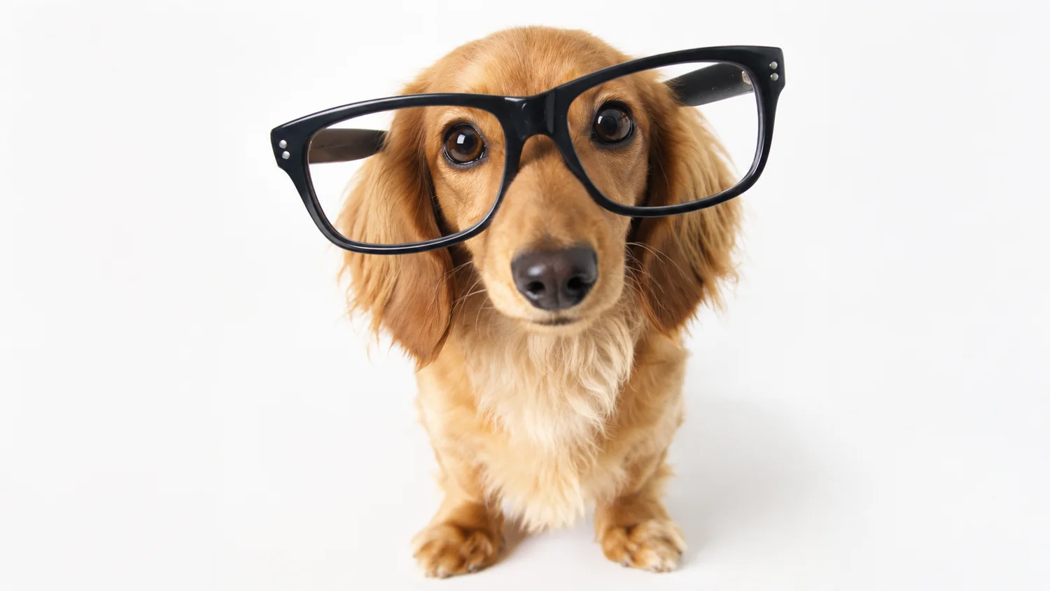 Smart-looking dog wearing glasses